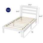Subrtex Solid Wood Platform Bed with Headboard, Bed Frame with Wood Slat Support, White