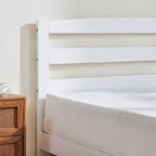 Subrtex Solid Wood Platform Bed with Headboard, Bed Frame with Wood Slat Support, White