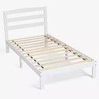 Subrtex Solid Wood Platform Bed with Headboard, Bed Frame with Wood Slat Support, White