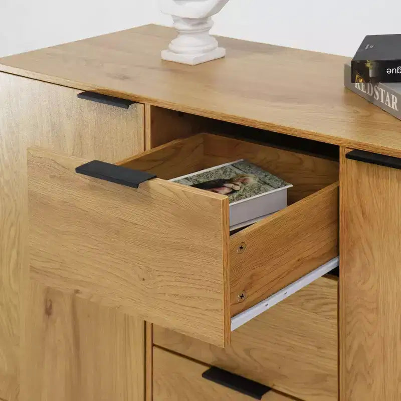 47.2 Buffet en bois naturel – 3 tiroirs, 2 portes, armoire de rangement de cuisine et de bar à café
