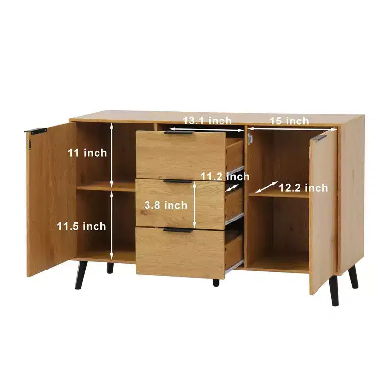 47.2 Buffet en bois naturel – 3 tiroirs, 2 portes, armoire de rangement de cuisine et de bar à café