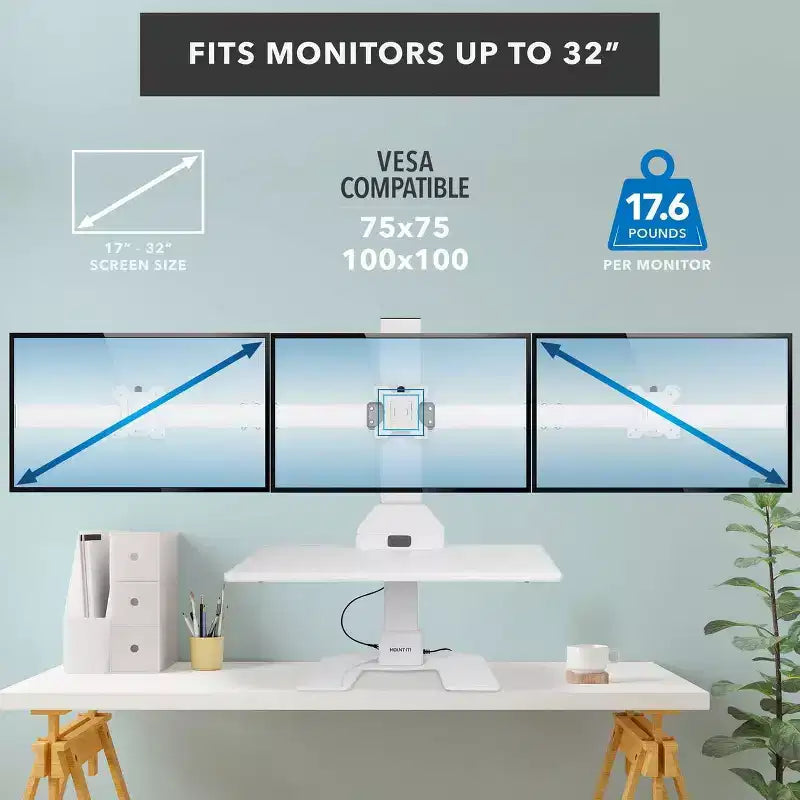 Convertisseur de bureau électrique à trois moniteurs - Bureau debout à 3 moniteurs, réglable en hauteur