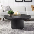 Round Coffee Table Wood Sofa Side Table Center Table with Cylindrical Leg, Black/Dark Brown-ModernLuxe