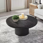 Table basse ronde Table d'appoint en bois pour canapé Table centrale avec pied cylindrique, Noir/Marron foncé - ModernLuxe