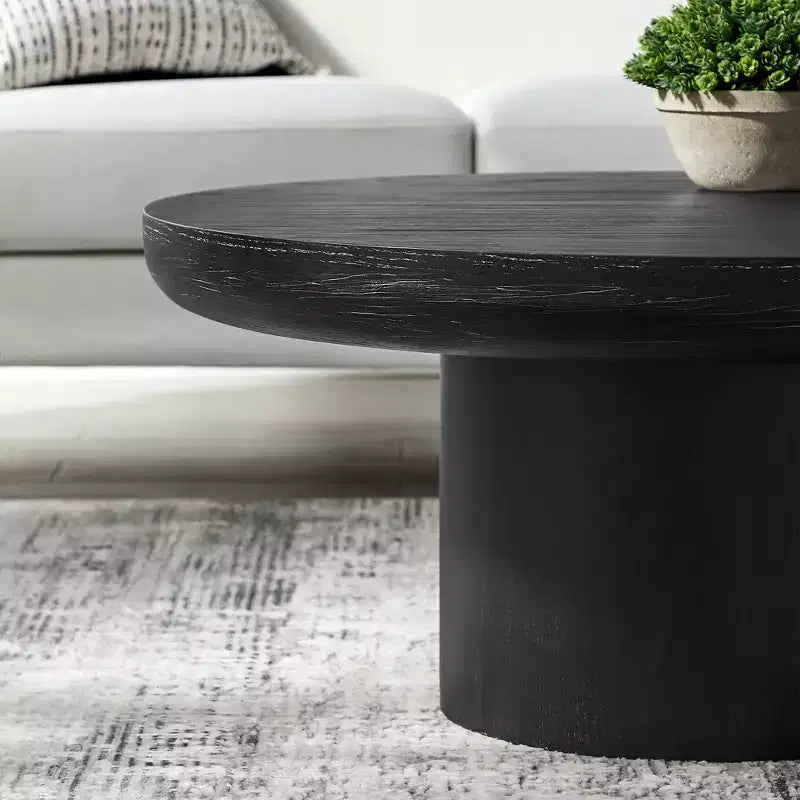 Table basse ronde Table d'appoint en bois pour canapé Table centrale avec pied cylindrique, Noir/Marron foncé - ModernLuxe