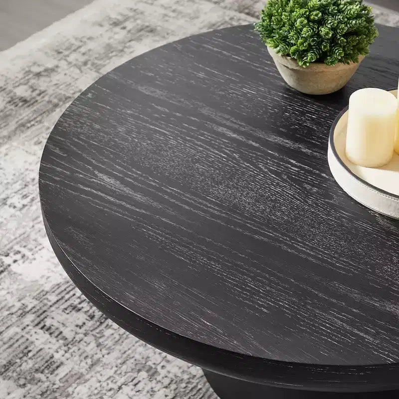 Table basse ronde Table d'appoint en bois pour canapé Table centrale avec pied cylindrique, Noir/Marron foncé - ModernLuxe