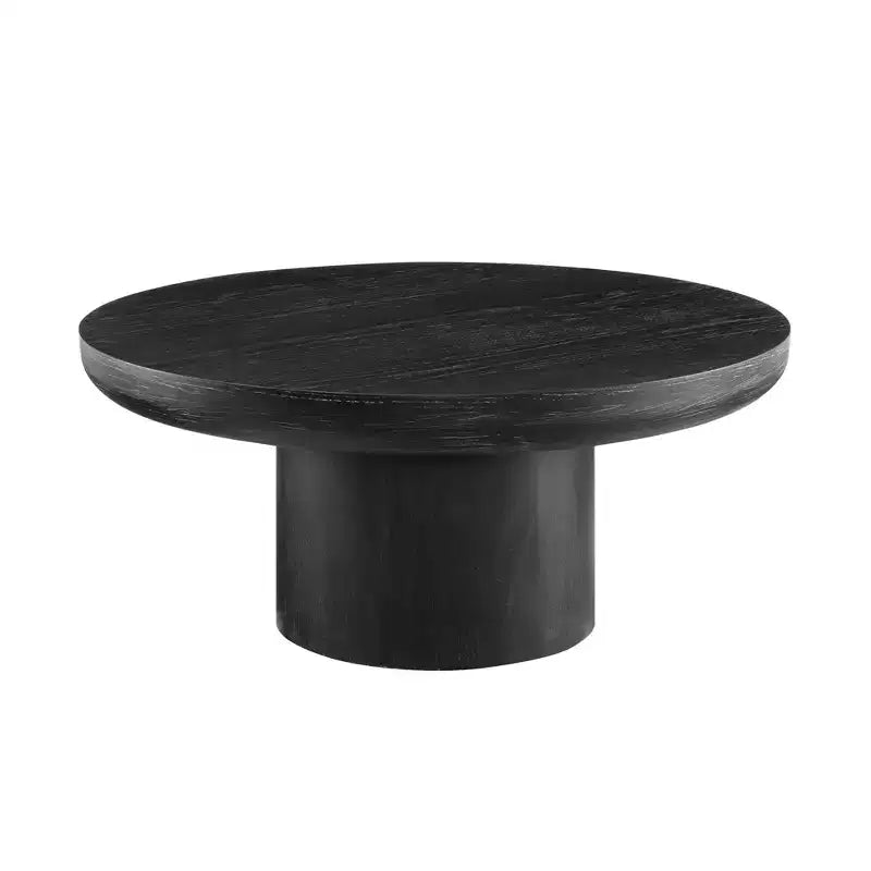 Table basse ronde Table d'appoint en bois pour canapé Table centrale avec pied cylindrique, Noir/Marron foncé - ModernLuxe
