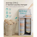 Grand panier à linge de 170 L avec couvercle, panier à linge sale à 2 compartiments, sacs intérieurs amovibles et poignées, 56 x 40 x 75 cm