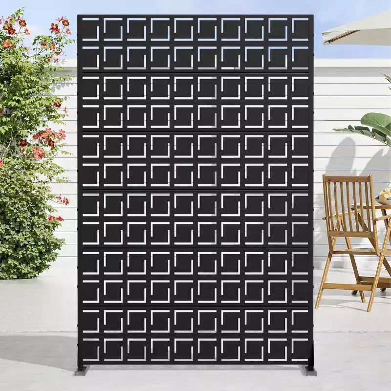 72 H47W Jardinière noire en métal Dovelina avec treillis brise-vue pour patio de café, jardin et balcons