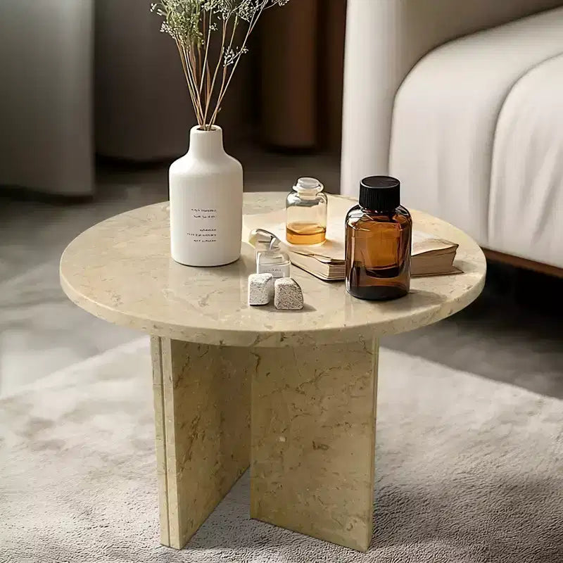 Table Basse Ronde Christopher Knight Home Moira en Marbre Naturel à Veinure Unique avec Base en Dalle Solide