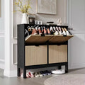 4-Drawer Shoe Cabinet - Farmhouse Fluted Design with Metal Legs, Slim Entryway Organizer for Foyer, Hallway