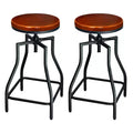 eHemco Adjustable Swivel Metal Kitchen Counter Barstool with Wood Veneer Seat, Brown and Black, Set of 2