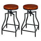 eHemco Adjustable Swivel Metal Kitchen Counter Barstool with Wood Veneer Seat, Brown and Black, Set of 2