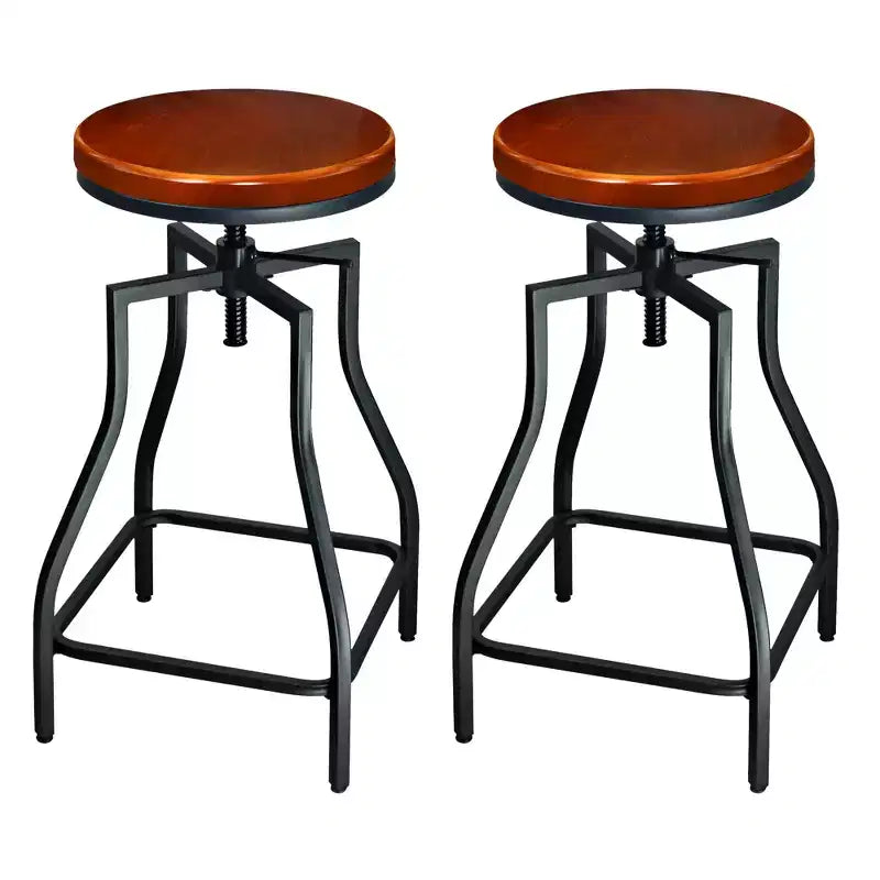 eHemco Adjustable Swivel Metal Kitchen Counter Barstool with Wood Veneer Seat, Brown and Black, Set of 2