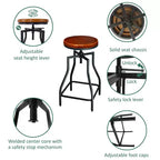 eHemco Tabouret de bar pivotant en métal avec siège en placage de bois, marron et noir, lot de 2