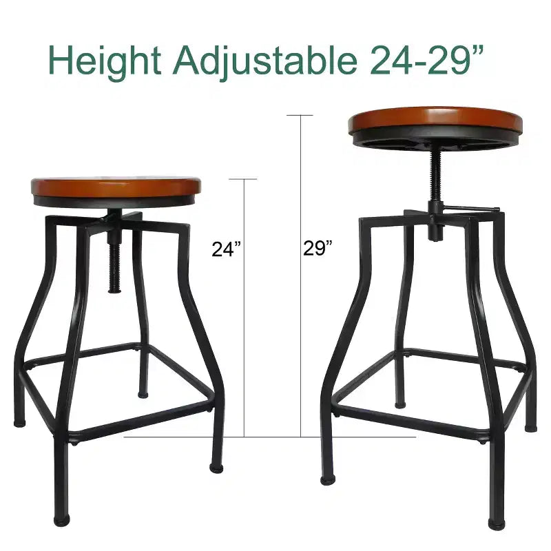 eHemco Tabouret de bar pivotant en métal avec siège en placage de bois, marron et noir, lot de 2