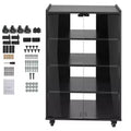 VEVOR 5-Tier AV Media Stand with Wheels, Wooden Audio-Video Media Stand for DVD Players/Cable Boxes/Games Consoles, Height-Adjustable Media, Black