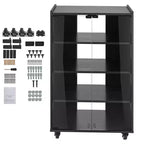 VEVOR 5-Tier AV Media Stand with Wheels, Wooden Audio-Video Media Stand for DVD Players/Cable Boxes/Games Consoles, Height-Adjustable Media, Black