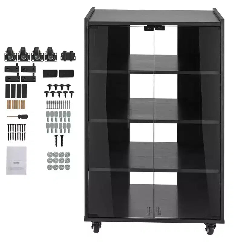 VEVOR 5-Tier AV Media Stand with Wheels, Wooden Audio-Video Media Stand for DVD Players/Cable Boxes/Games Consoles, Height-Adjustable Media, Black