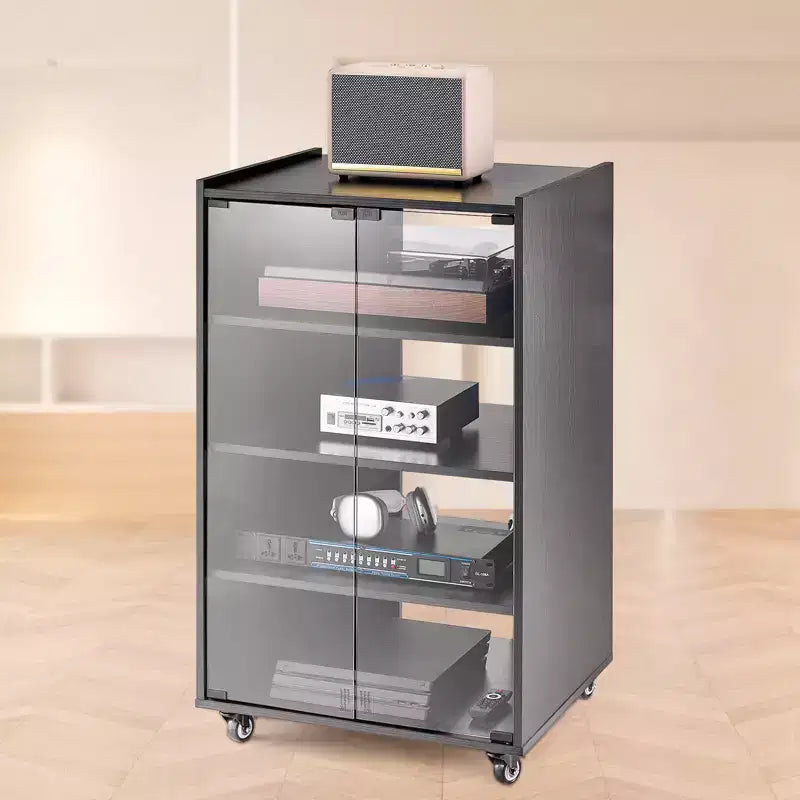 Meuble TV VEVOR 5 niveaux avec roulettes, meuble audio-vidéo en bois pour lecteurs DVD/décodeurs/consoles de jeux, support multimédia réglable en hauteur, noir