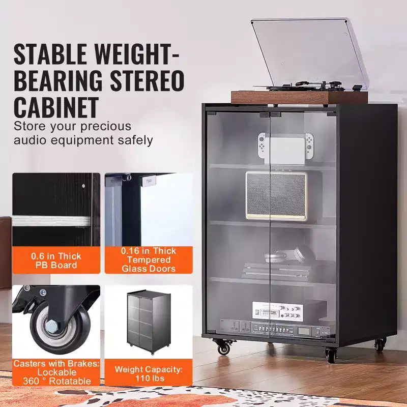 Meuble TV VEVOR 5 niveaux avec roulettes, meuble audio-vidéo en bois pour lecteurs DVD/décodeurs/consoles de jeux, support multimédia réglable en hauteur, noir