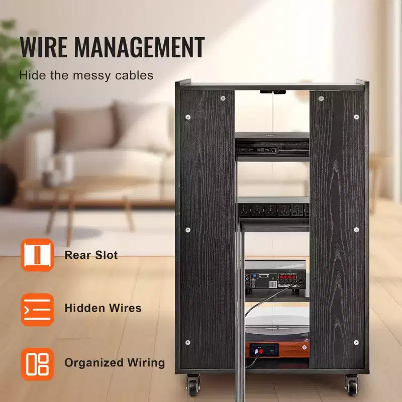 Meuble TV VEVOR 5 niveaux avec roulettes, meuble audio-vidéo en bois pour lecteurs DVD/décodeurs/consoles de jeux, support multimédia réglable en hauteur, noir
