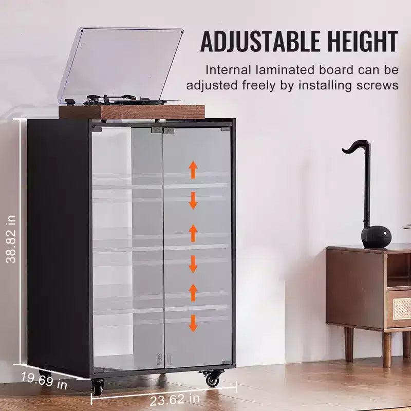Meuble TV VEVOR 5 niveaux avec roulettes, meuble audio-vidéo en bois pour lecteurs DVD/décodeurs/consoles de jeux, support multimédia réglable en hauteur, noir