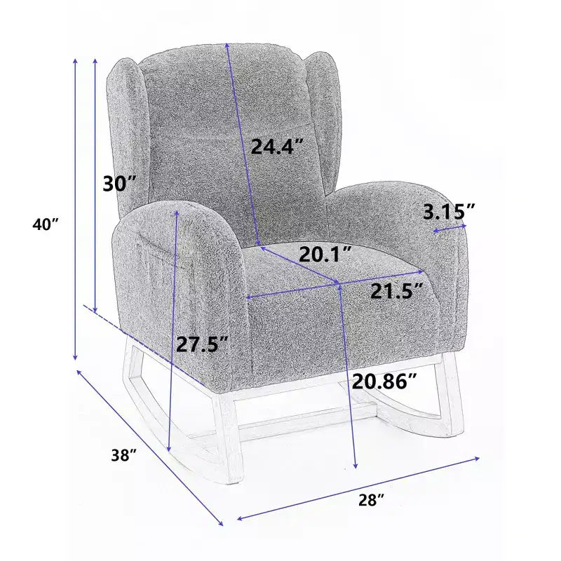 Fauteuil à bascule en tissu Teddy avec pieds en bois de hêtre, ivoire