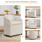 Lot de 1 fauteuil de salle à manger en tissu chenille avec coussin de dossier et roulettes universelles, beige