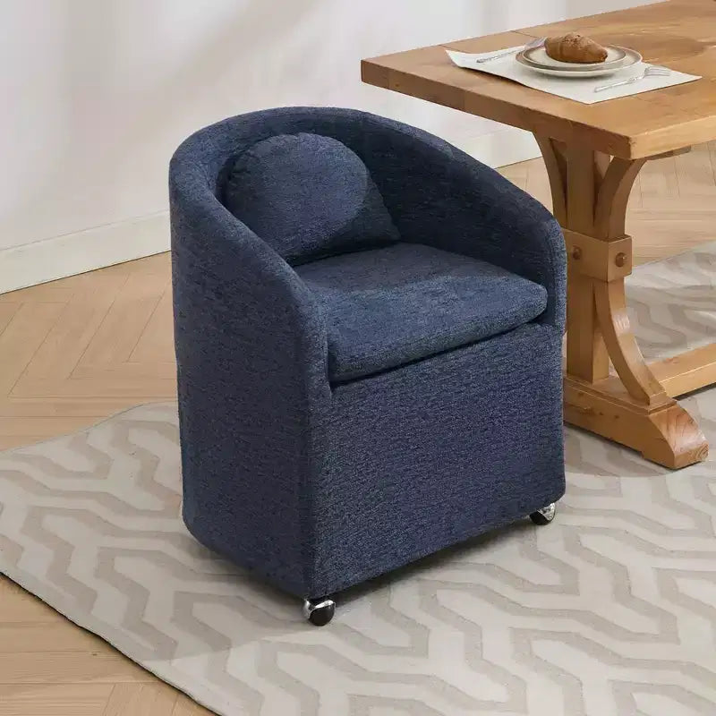 Lot de 1 fauteuil de salle à manger en tissu chenille avec coussin de dossier et roulettes universelles, beige