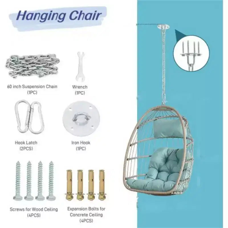 Fauteuil suspendu œuf en rotin pour jardin extérieur, chaise suspendue pour chambre, salon, balcon