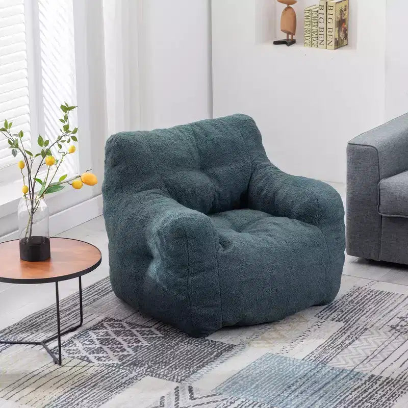 Pouf Poire en Tissu Peluche Touffeté en Mousse et Tissu Peluche Blanc Ivoire