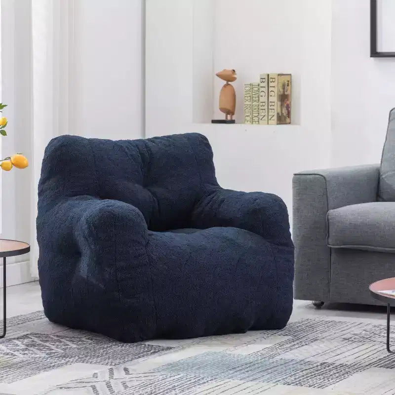 Pouf Poire en Tissu Peluche Touffeté en Mousse et Tissu Peluche Blanc Ivoire