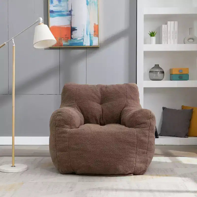 Pouf Poire en Tissu Peluche Touffeté en Mousse et Tissu Peluche Blanc Ivoire