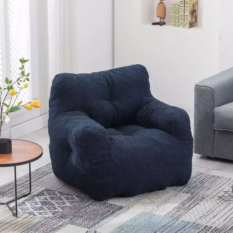 Pouf Poire en Tissu Peluche Touffeté en Mousse et Tissu Peluche Blanc Ivoire