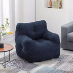 Pouf Poire en Tissu Peluche Touffeté en Mousse et Tissu Peluche Blanc Ivoire