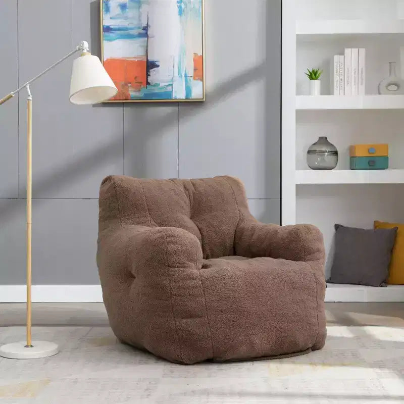 Pouf Poire en Tissu Peluche Touffeté en Mousse et Tissu Peluche Blanc Ivoire