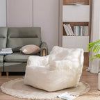 Soft Teddy Fabric Tufted Foam Bean Bag Chair With Teddy Fabric Ivory White