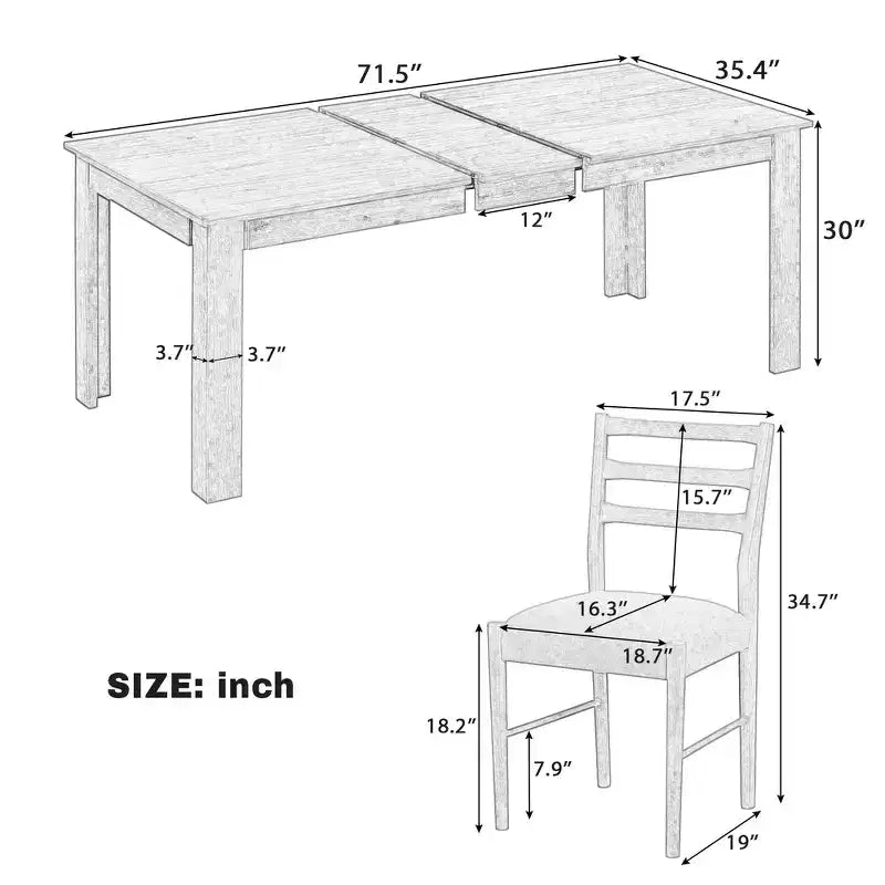 Ensemble de salle à manger 7 pièces en bois Whisen, table extensible multifonctionnelle, 12 rallonges et 2 tiroirs, 6 chaises de salle à manger