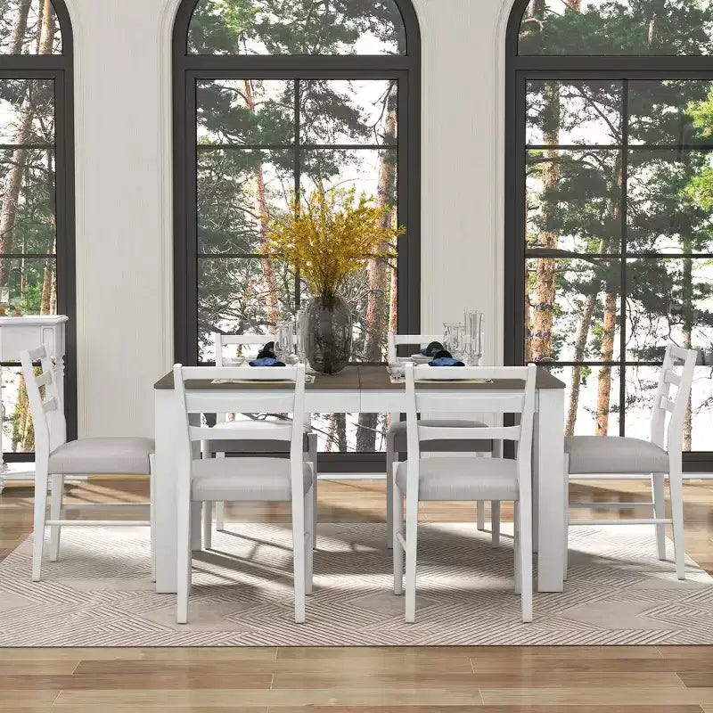Ensemble de salle à manger 7 pièces en bois Whisen, table extensible multifonctionnelle, 12 rallonges et 2 tiroirs, 6 chaises de salle à manger