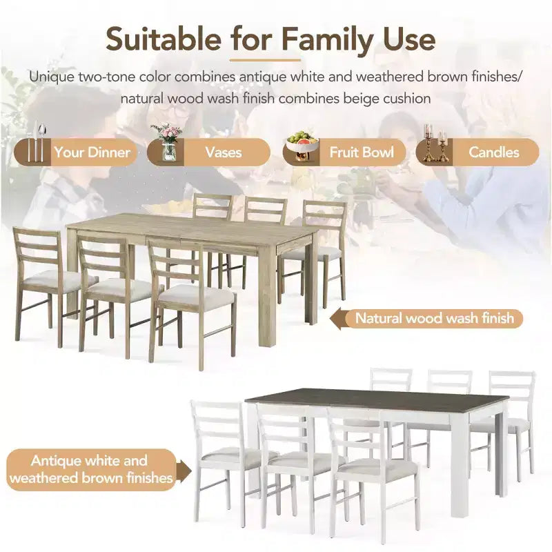 Ensemble de salle à manger 7 pièces en bois Whisen, table extensible multifonctionnelle, 12 rallonges et 2 tiroirs, 6 chaises de salle à manger