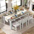 Whisen 7-Piece Wooden Dining Table Set Mutifunctional Extendable Table,12 Leaf and 2 Drawers, 6 Dining Chairs