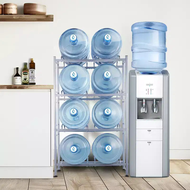 Porte-bouteilles d'eau VEVOR à 4 niveaux, support de bouteilles d'eau de 19 litres, étagère à double rangée pour 8 bouteilles, étagère robuste pour bidons d'eau