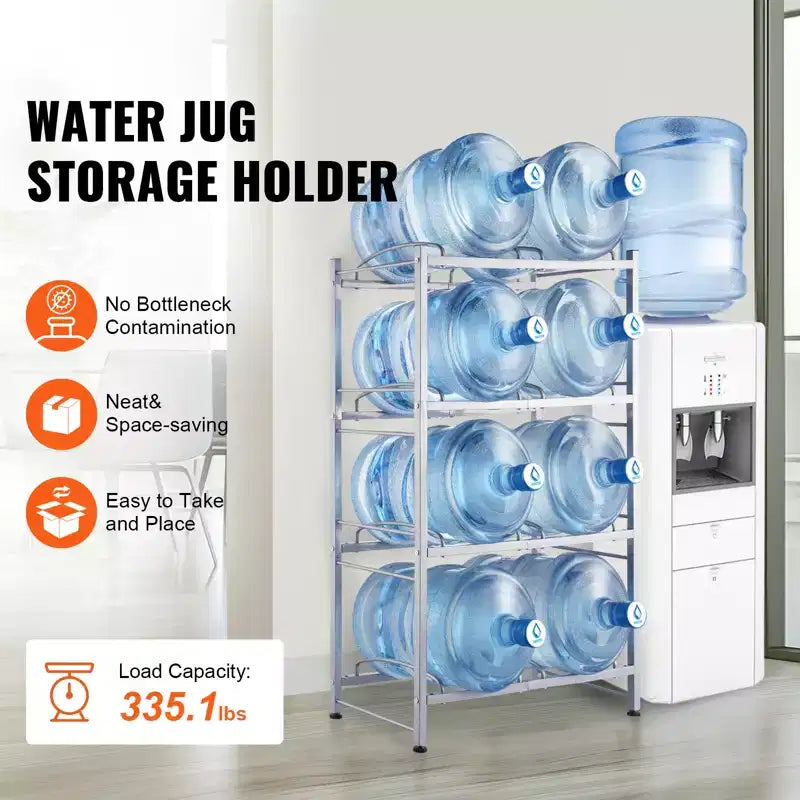 Porte-bouteilles d'eau VEVOR à 4 niveaux, support de bouteilles d'eau de 19 litres, étagère à double rangée pour 8 bouteilles, étagère robuste pour bidons d'eau