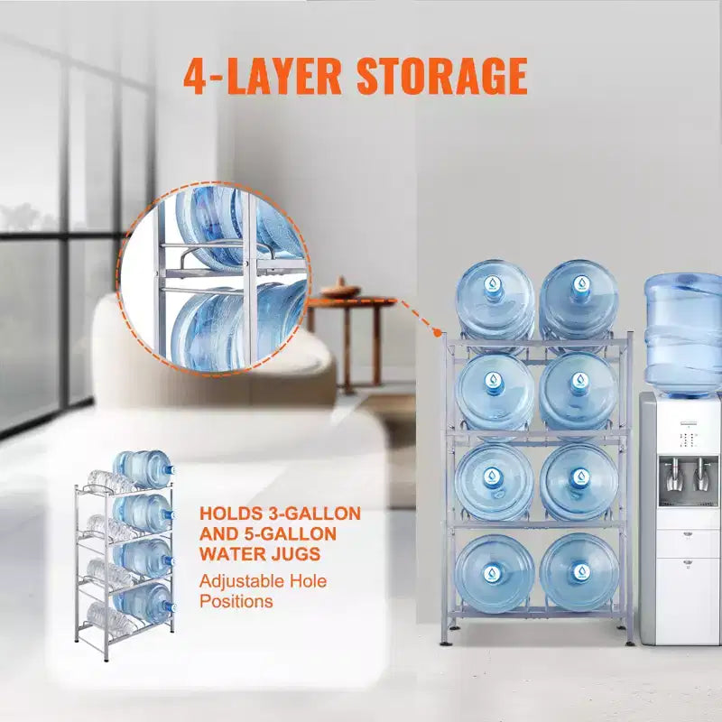 Porte-bouteilles d'eau VEVOR à 4 niveaux, support de bouteilles d'eau de 19 litres, étagère à double rangée pour 8 bouteilles, étagère robuste pour bidons d'eau