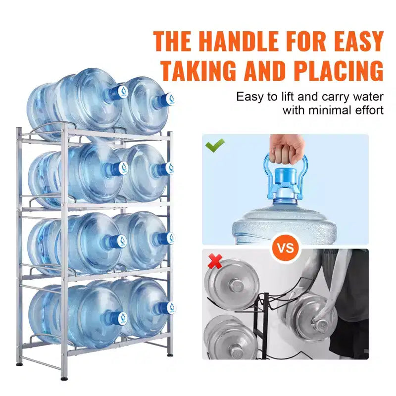 Porte-bouteilles d'eau VEVOR à 4 niveaux, support de bouteilles d'eau de 19 litres, étagère à double rangée pour 8 bouteilles, étagère robuste pour bidons d'eau