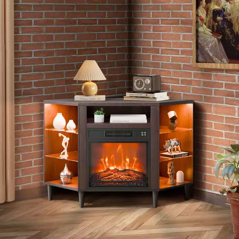 Meuble TV électrique VEVOR, Meuble TV d'angle pour téléviseurs jusqu'à 50 pouces, Console d'angle avec cheminée de 18 pouces, Design Vintage, Télécommande et Minuteur