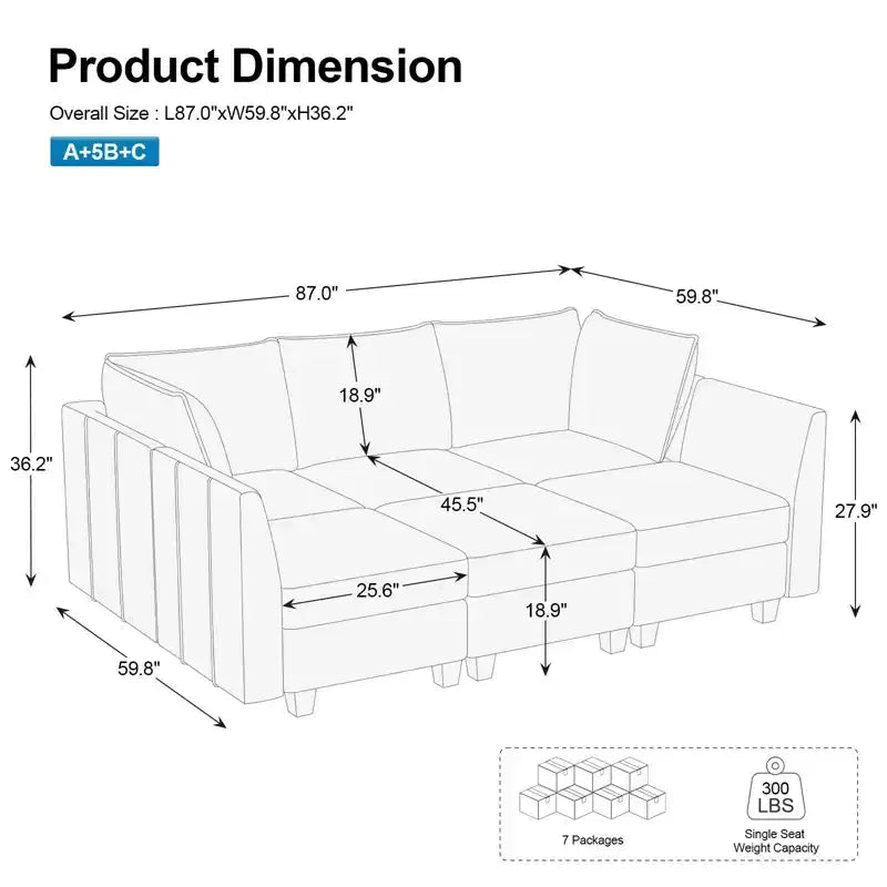 Canapé sectionnel modulaire en chenille Belffin avec rangement et méridienne en forme de L pour salon