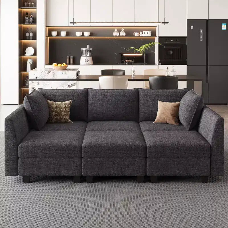 Canapé sectionnel modulaire en chenille Belffin avec rangement et méridienne en forme de L pour salon