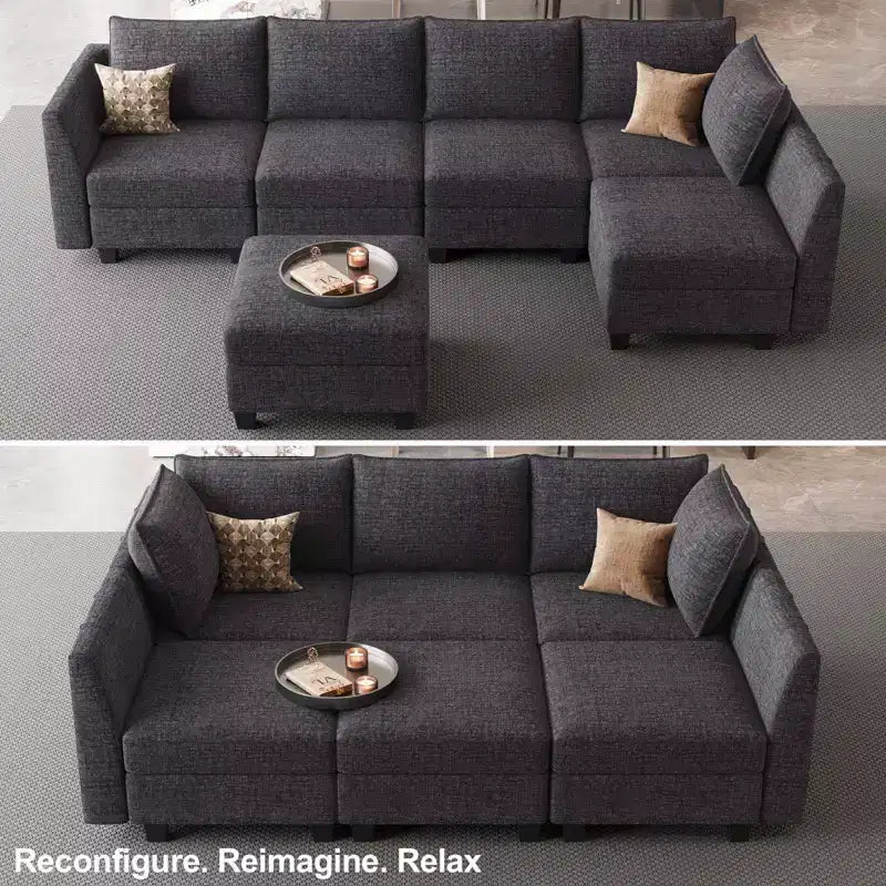Canapé sectionnel modulaire en chenille Belffin avec rangement et méridienne en forme de L pour salon